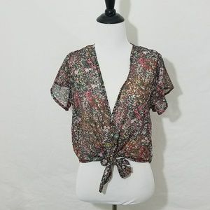 Oona & Maude sheer floral crop top button down